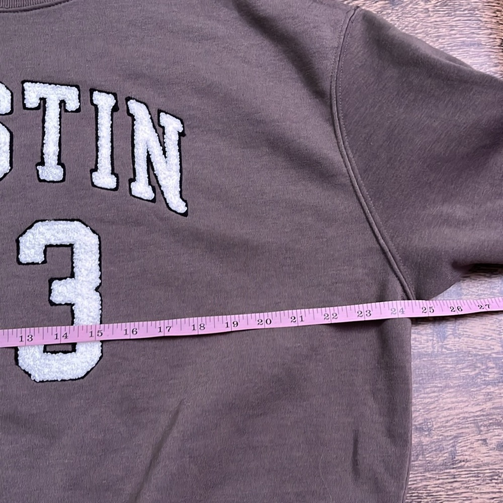 Refuge Austin White Chenille Embroidered Fleece Charcoal Grey Sweatshirt - Picture 7 of 9